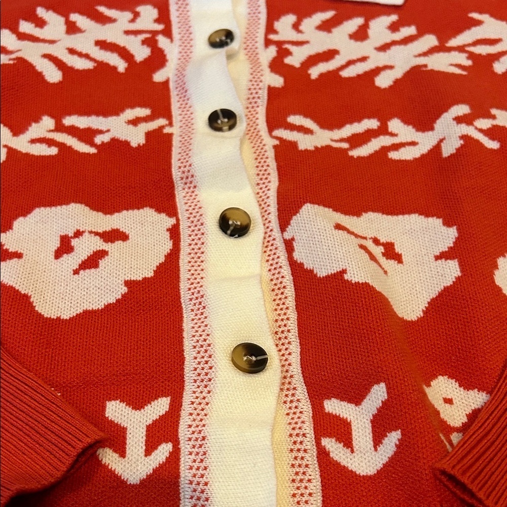 Floral Orange-Red Women's Sweater - Picture 5 of 9